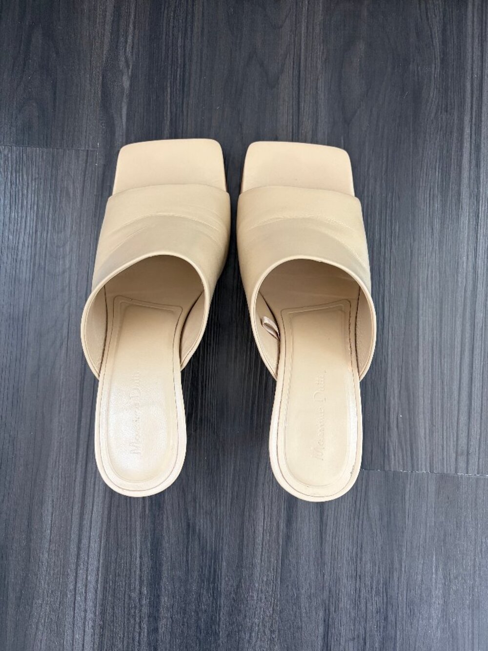 Massino Dutti Premium Soft Nude Leather Kitten Heel Sandals Mules Slides